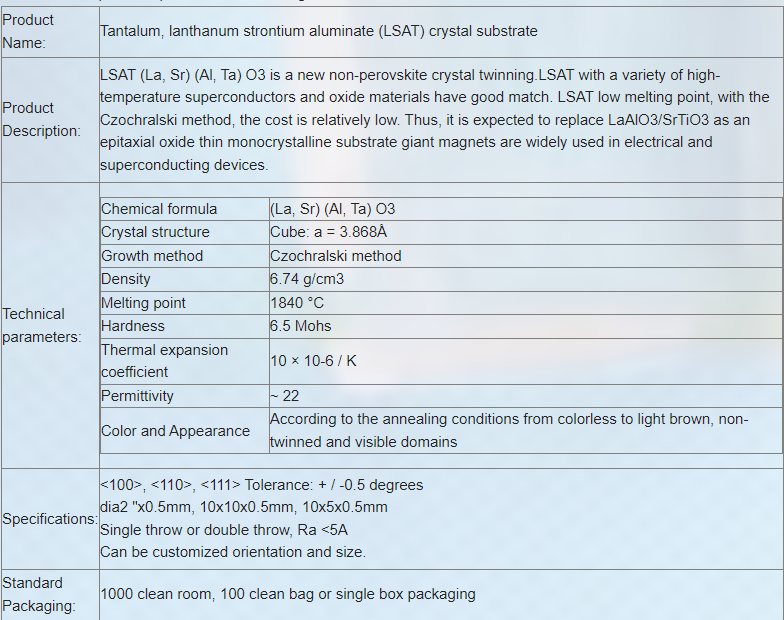 10x10x0.5mmt LaSrAlTaO3 Tantalum , LSAT Wafer Substrate Crystal Industrial